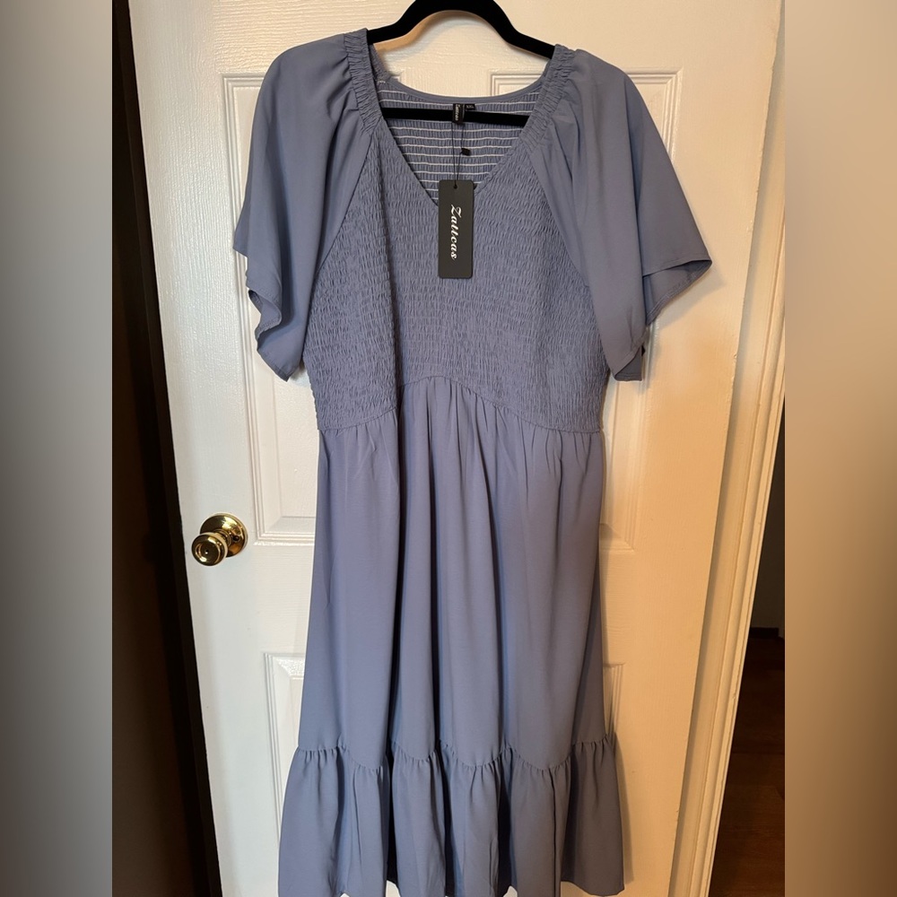 Light blue flowy shirred dress